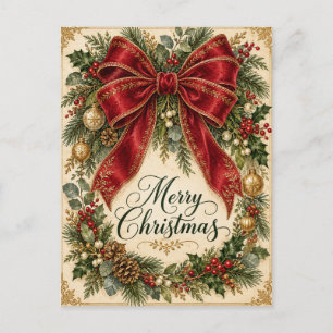 Frohe Weihnachten Vintage Rote Schleife Kranz Post Postkarte