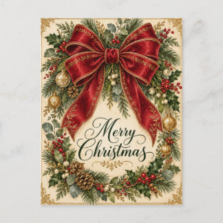 Frohe Weihnachten Vintage Rote Schleife Kranz Post Postkarte
