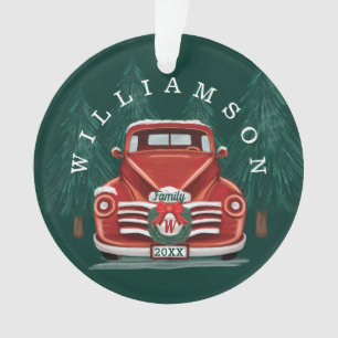 Frohe Weihnachten Vintage-Roter LKW Familienfoto Ornament