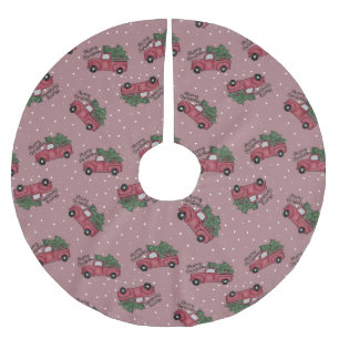 Frohe Weihnachten Vintage-Roter LKW Polyester Weihnachtsbaumdecke