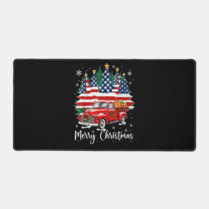 Frohe Weihnachten Vintage roter LKW US-Flagge Baum Schreibtischunterlage