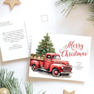 Frohe Weihnachten Vintage roter LKW Wasserfarbe