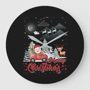 Frohe Weihnachten Vintage Roter Santa-LKW-Geschenk Große Wanduhr