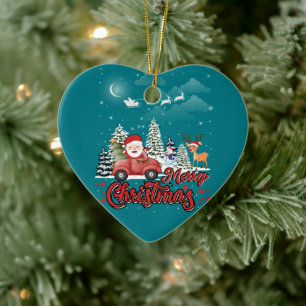 Frohe Weihnachten Vintage roter Santa-LKW-Geschenk Keramik Ornament