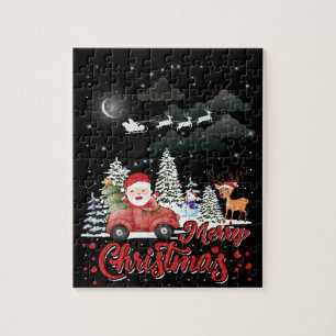 Frohe Weihnachten Vintage roter Santa-LKW-Geschenk Puzzle