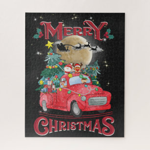 Frohe Weihnachten Vintage roter Santa-LKW Puzzle