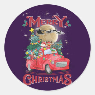 Frohe Weihnachten Vintage roter Santa-LKW Runder Aufkleber