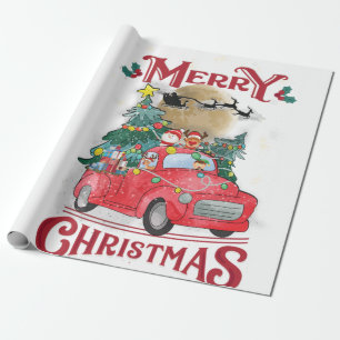 Frohe Weihnachten Vintage-Roter Weihnachtsmann-LKW Geschenkpapier