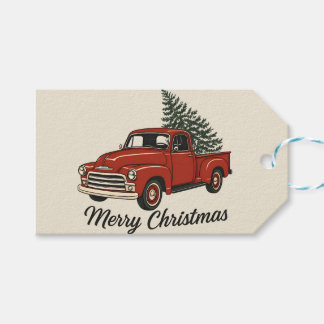 Frohe Weihnachten Vintage-Rotlastwagen & Kieferbau Geschenkanhänger