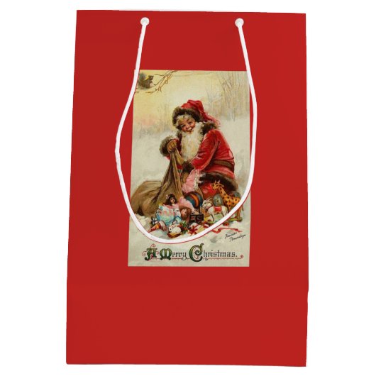 Frohe Weihnachten Vintage Sankt Mittlere Geschenktüte (Rückseite)