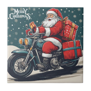Frohe Weihnachten Vintage Santa auf Motorrad Fliese