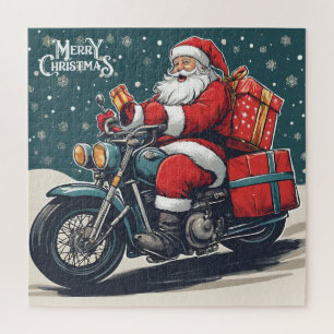 Frohe Weihnachten Vintage Santa auf Motorrad Puzzle