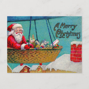 Frohe Weihnachten Vintage Santa im Heißluftballon  Postkarte