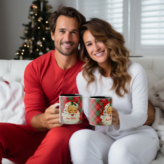 Frohe Weihnachten Vintage-Santa-Karo-Tasse Zweifarbige Tasse