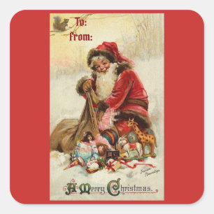 Frohe Weihnachten Vintage Santa Quadratischer Aufkleber