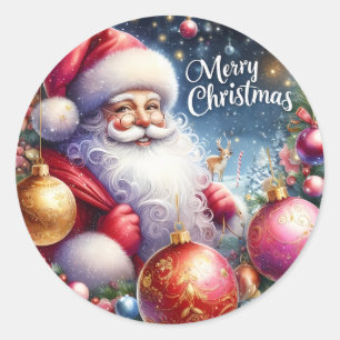 Frohe Weihnachten Vintage Santa Runder Aufkleber