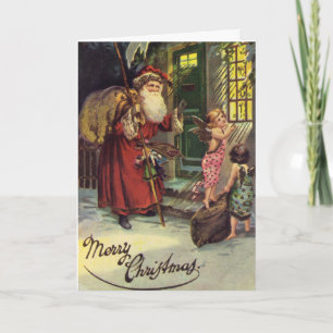 Frohe Weihnachten, Vintage, Santa und Engel Feiertagskarte