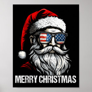 Frohe Weihnachten Vintage Santa US-Flagge Pjs Pyja Poster