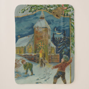 Frohe Weihnachten - Vintage Schneeballkampf Grußka Sherpadecke