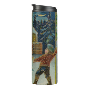 Frohe Weihnachten - Vintage Schneeballkampf Grußka Thermosbecher