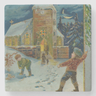 Frohe Weihnachten - Vintage Schneeballschlacht Pos Steinuntersetzer