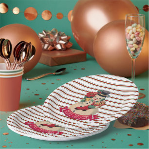 Frohe Weihnachten - Vintage Schneemann Papierplatt Pappteller