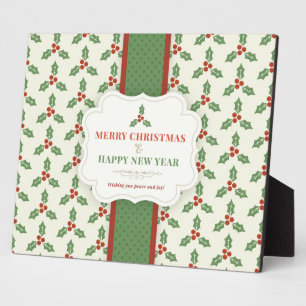 Frohe Weihnachten Vintage-Stechpalmen-Beere Fotoplatte