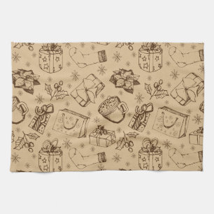 Frohe Weihnachten Vintage Stilmuster handgezeichne Geschirrtuch