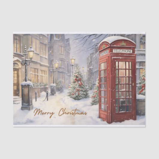 Frohe Weihnachten Vintage Telefonkabine Seidenpapier (Vorderseite)