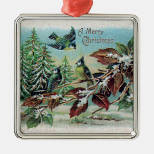 Frohe Weihnachten Vintage Vögel Keramik Ornament Aus Metall