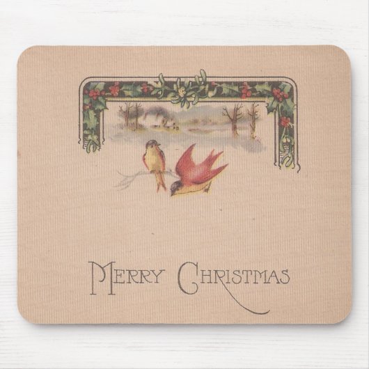 Frohe Weihnachten Vintage Vögel Mousepad (Vorne)