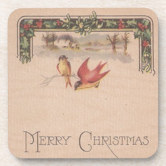 Frohe Weihnachten Vintage Vögel Untersetzer (Vorderseite)