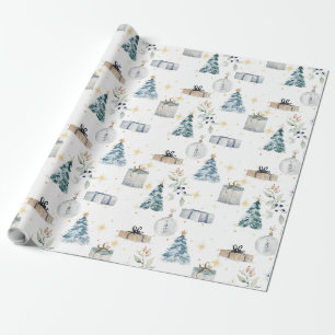 Frohe Weihnachten vintage Wasserfarben Baum Globus Geschenkpapier