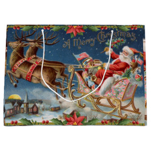 Frohe Weihnachten Vintage Weihnachtsmann auf Schli Große Geschenktüte