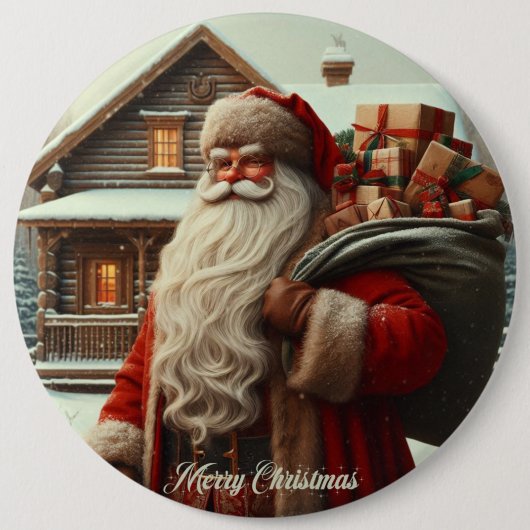 Frohe Weihnachten Vintage Weihnachtsmann Button (Vorderseite)