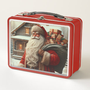 Frohe Weihnachten Vintage Weihnachtsmann Metall Brotdose