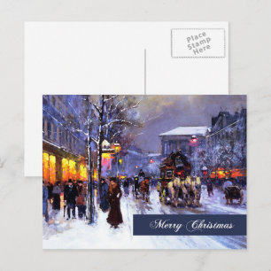 Frohe Weihnachten. Vintage Winter Parisian Scene Feiertagspostkarte