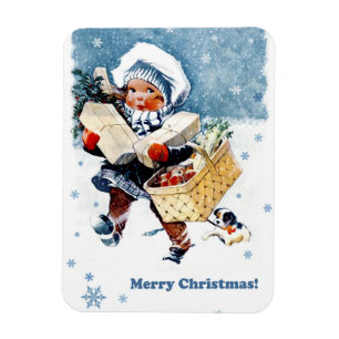 Frohe Weihnachten. Vintage Winterlandschaft Magnet
