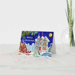 Frohe Weihnachten Vintage Winterstadt Illustration Karte