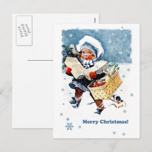Frohe Weihnachten. Vintage-Winterszene Feiertagspostkarte