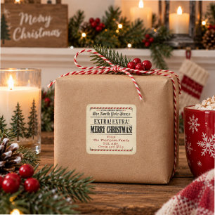 Frohe Weihnachten Vintage-Zeitung Geschenk Quadratischer Aufkleber