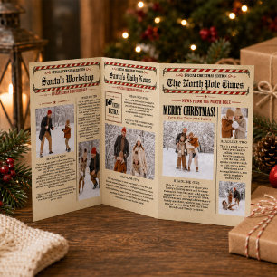 Frohe Weihnachten VIntage Zeitungsfoto-Collage  Dreifach Gefaltete Einladung