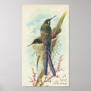 Frohe Weihnachten Vintagen Hummingbird Poster