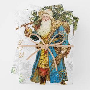 Frohe Weihnachten Vintagen Weihnachtsmann Collage Geschenkpapier Set