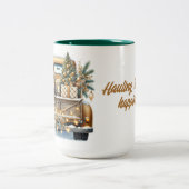 Frohe Weihnachten Vintager Gold Truck Zweifarbige Tasse (Mittel)