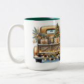 Frohe Weihnachten Vintager Gold Truck Zweifarbige Tasse (Links)