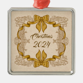 Frohe Weihnachten Vintager Goldbow Ornament Aus Metall