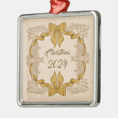 Frohe Weihnachten Vintager Goldbow Ornament Aus Metall (Links)