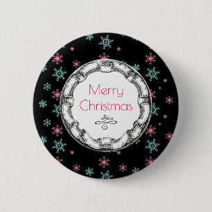 Frohe Weihnachten Vintager Kreis mit Schneeflocken Button