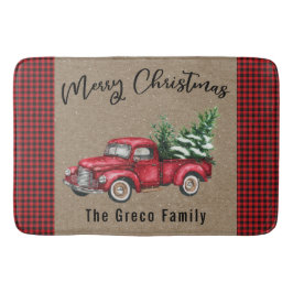 Frohe Weihnachten Vintager LKW & Baumname Badematte